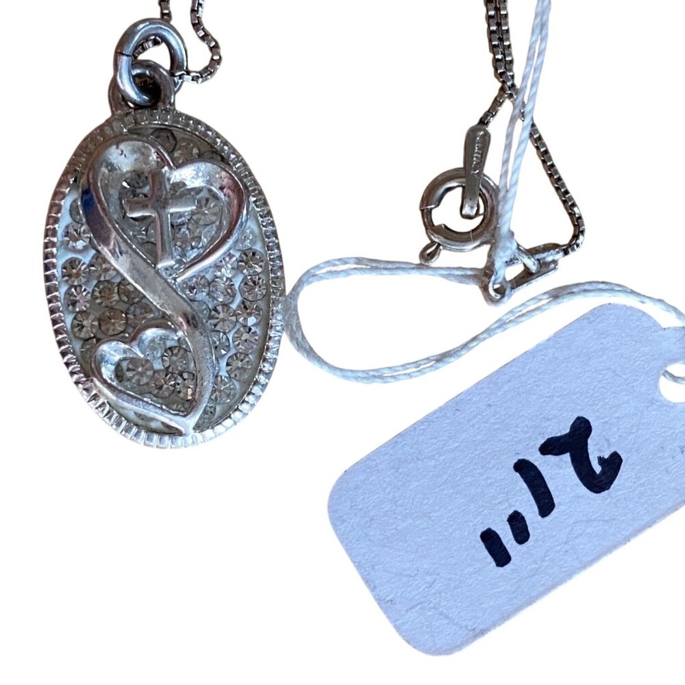 Sterling Silver Inspirational Pendant Necklace With Heart & Cross Design
